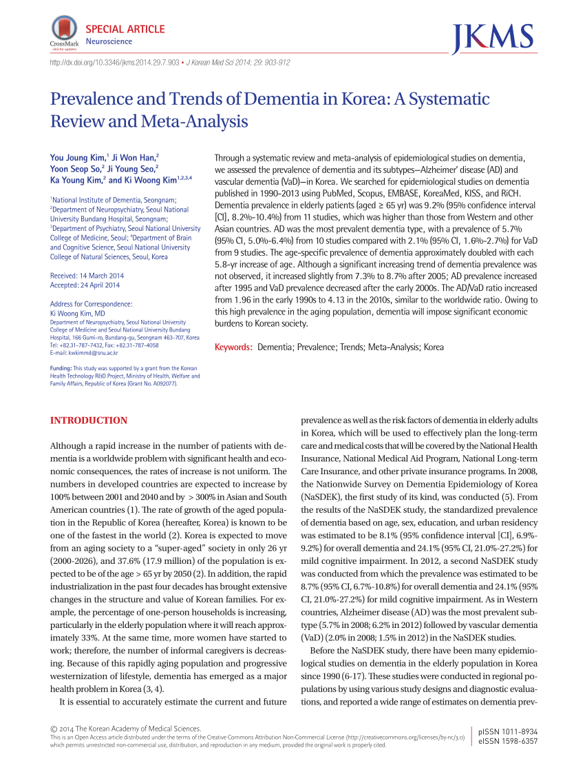 Pdf Prevalence And Trends Of Dementia In Korea A - 