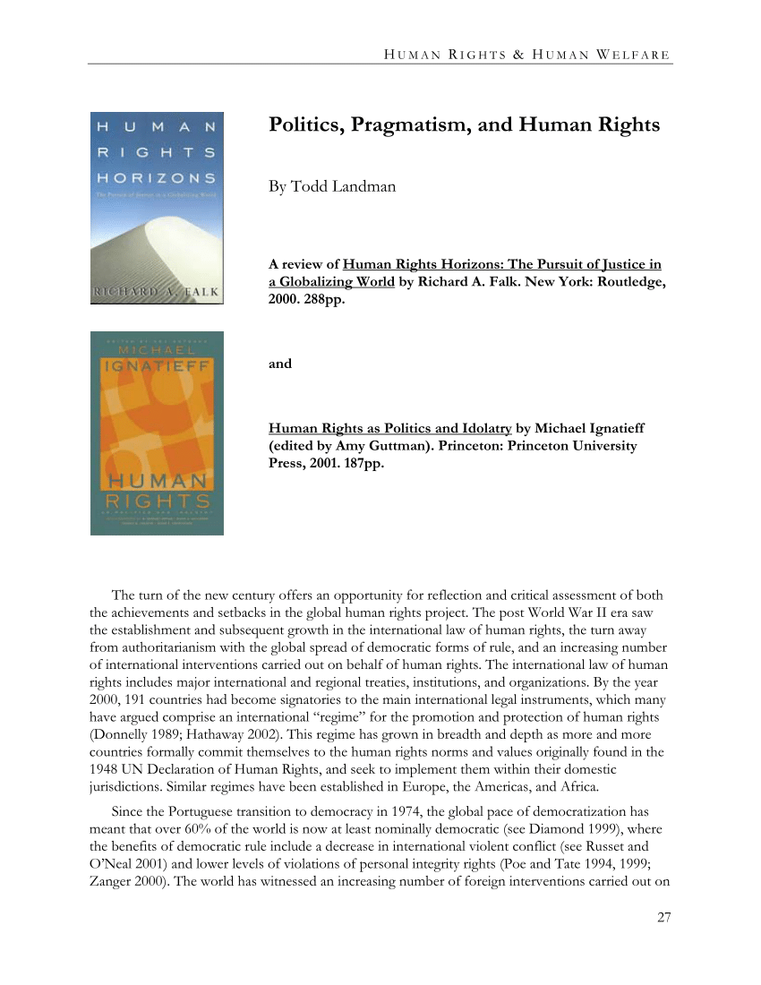 Pdf Politics Pragmatism And Human Rights