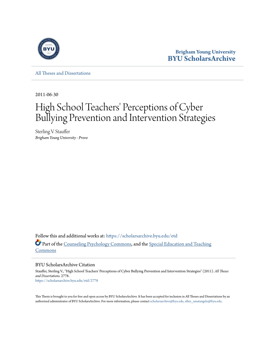 Pdf High School Teachers Perceptions Of Cyber Bullying Prevention And Intervention Strategies