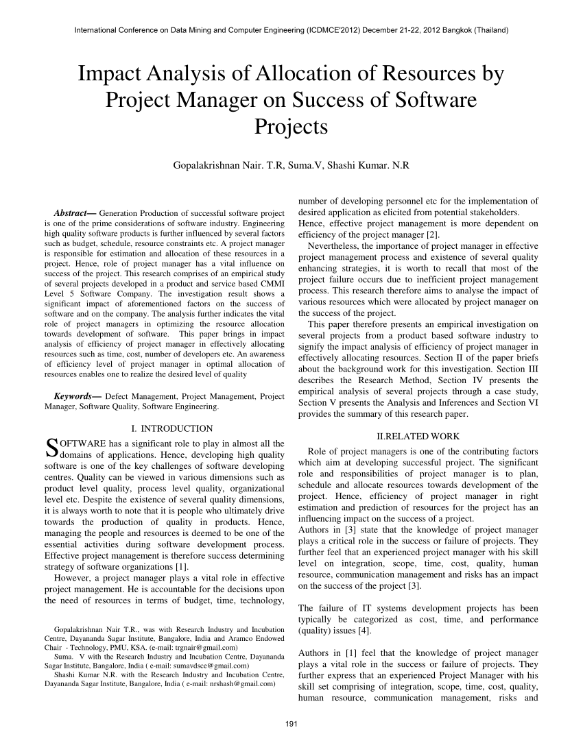 PDF) Impact Analysis of Allocation of Resources by Project Manager