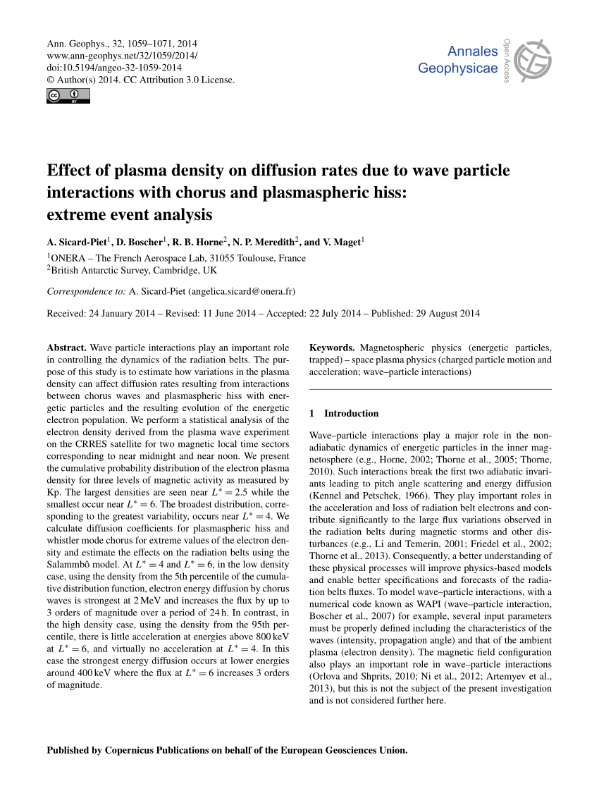 (PDF) Effect of plasma density on diffusion rates due to wave particle