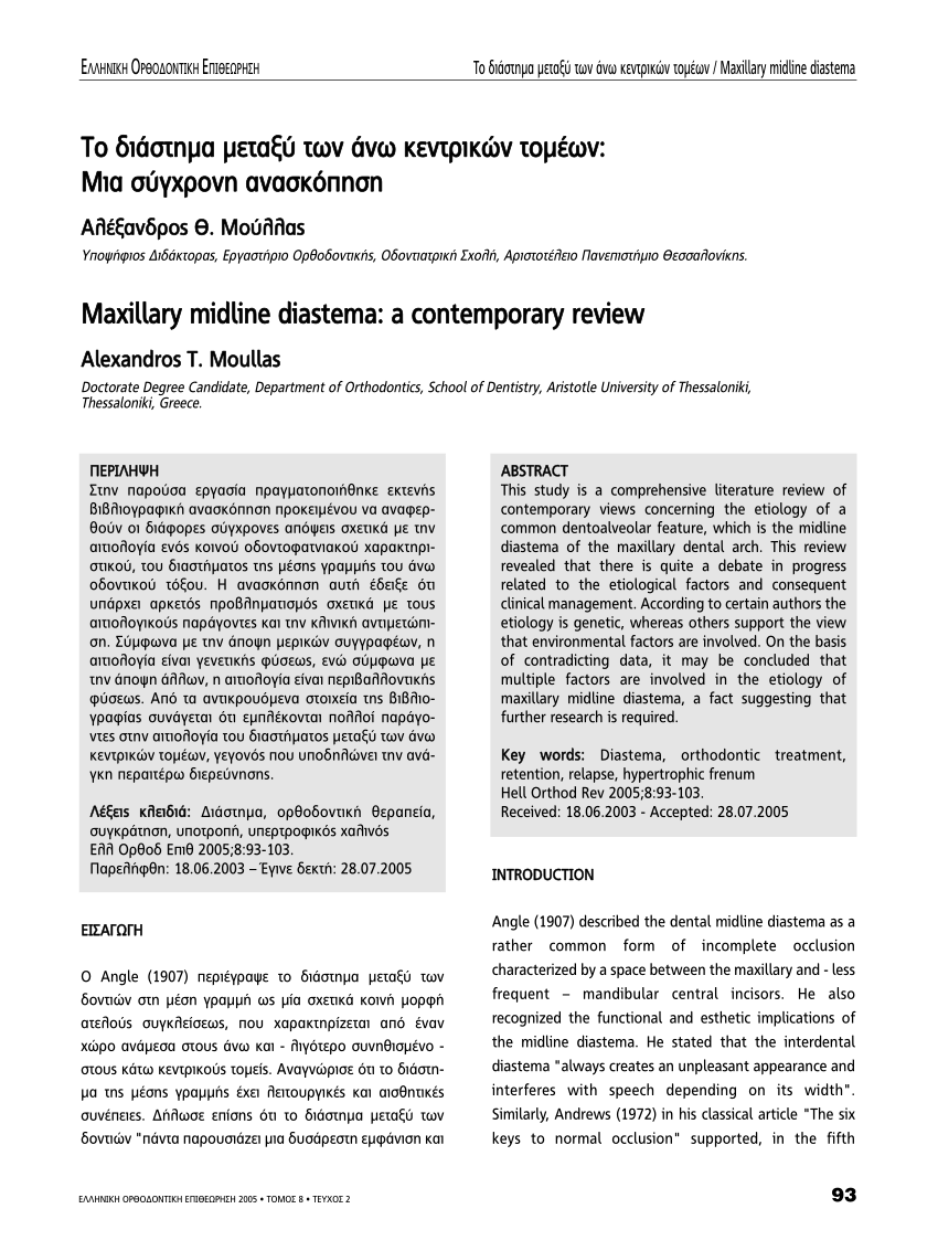 Pdf Maxillary Midline Diastema A Contemporary Review