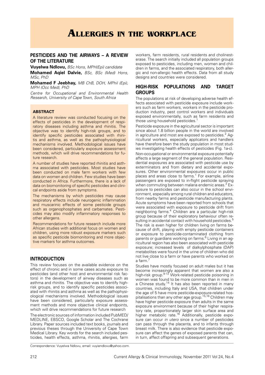 literature review on pesticides