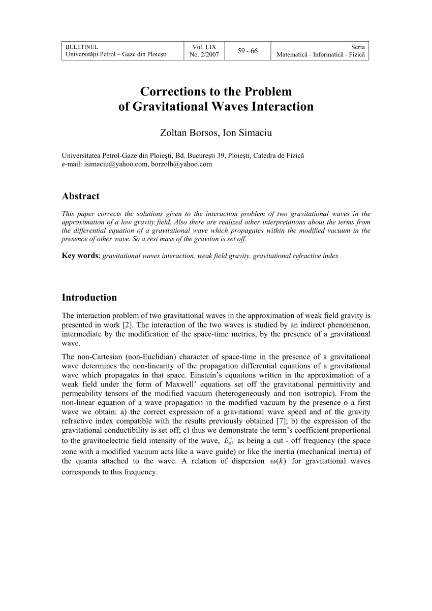 Pdf Corrections To The Problem Of Gravitational Waves Interaction