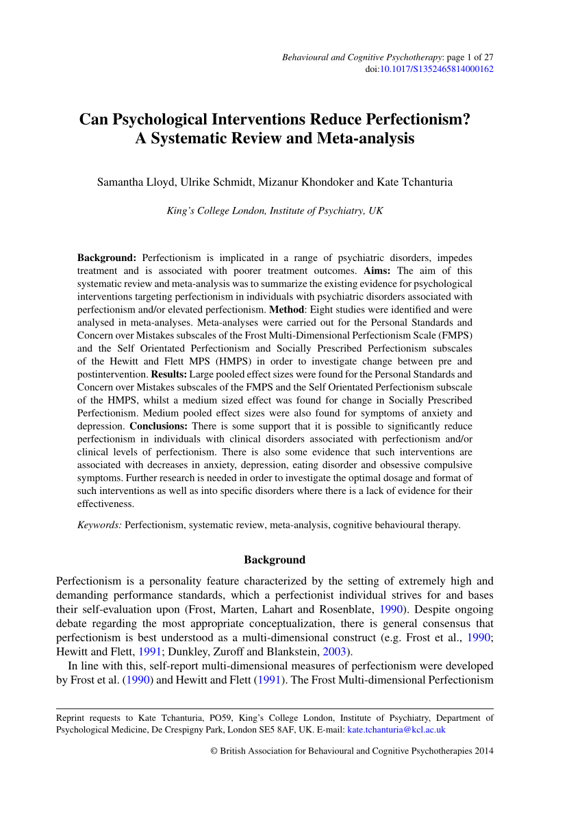 Pdf Can Psychological Interventions Reduce Perfectionism A Systematic Review And Meta Analysis