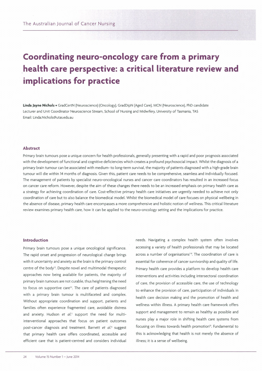 literature review of care