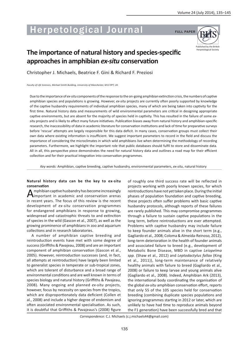 Pdf The Importance Of Natural History And Species Specific Approaches In Amphibian Ex Situ Conservation