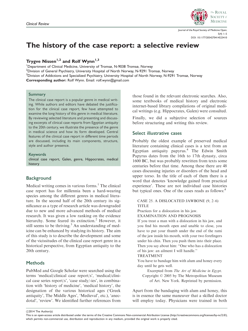 PDF) The history of case report: A selective review