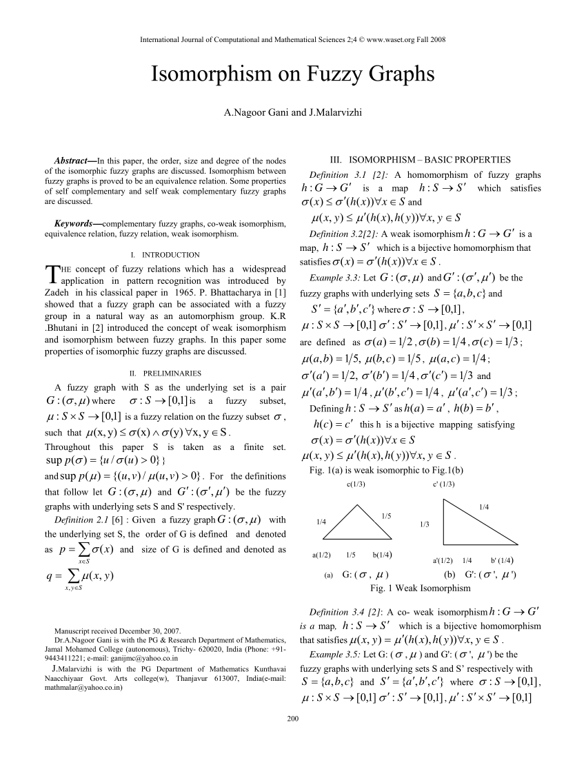 Pdf 63 Isomorphism On Fuzzy Graphs