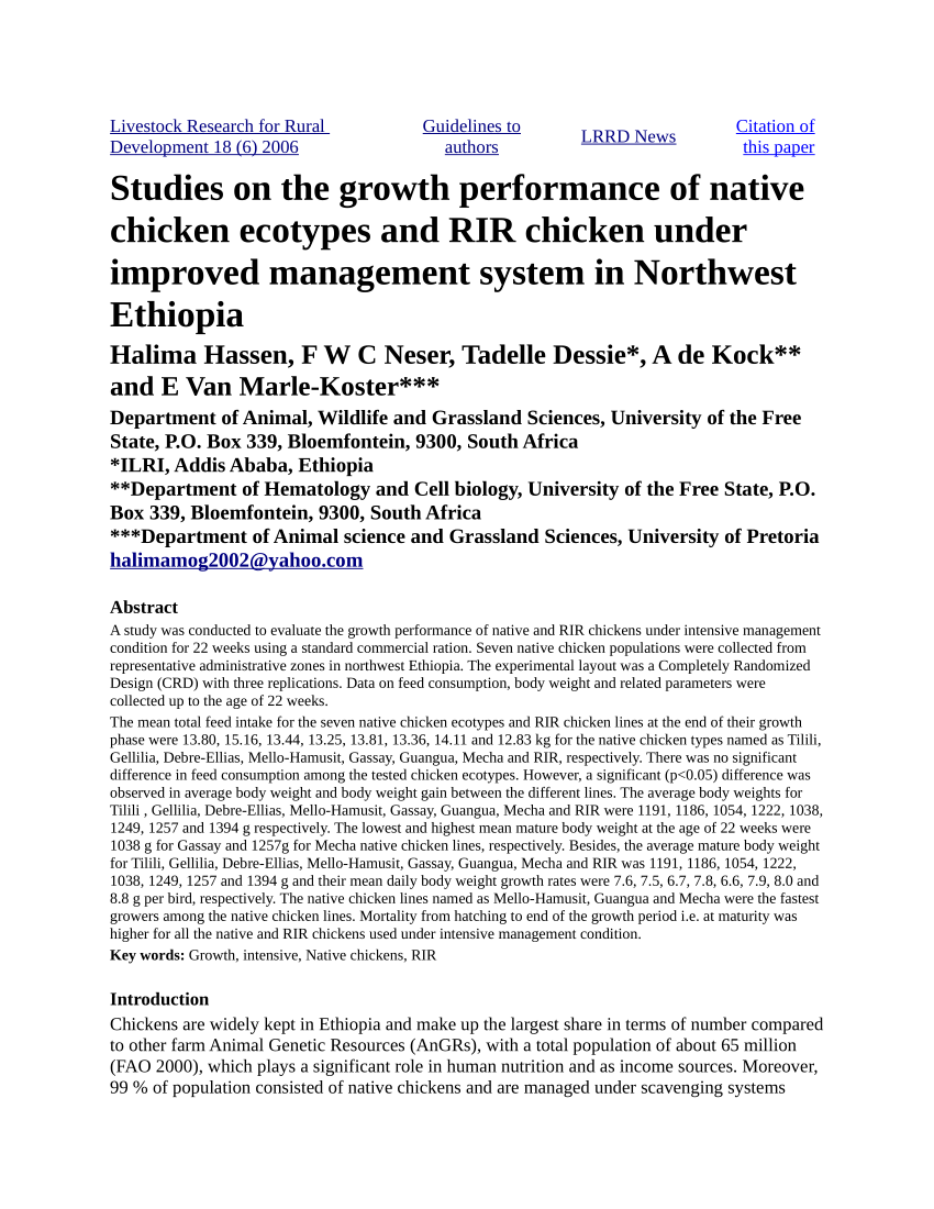 research study about native chicken