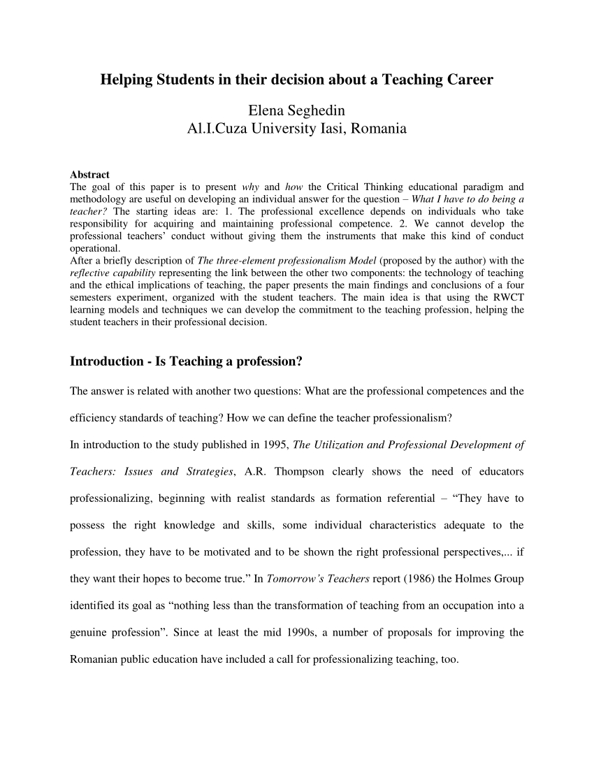 research paper on teaching career