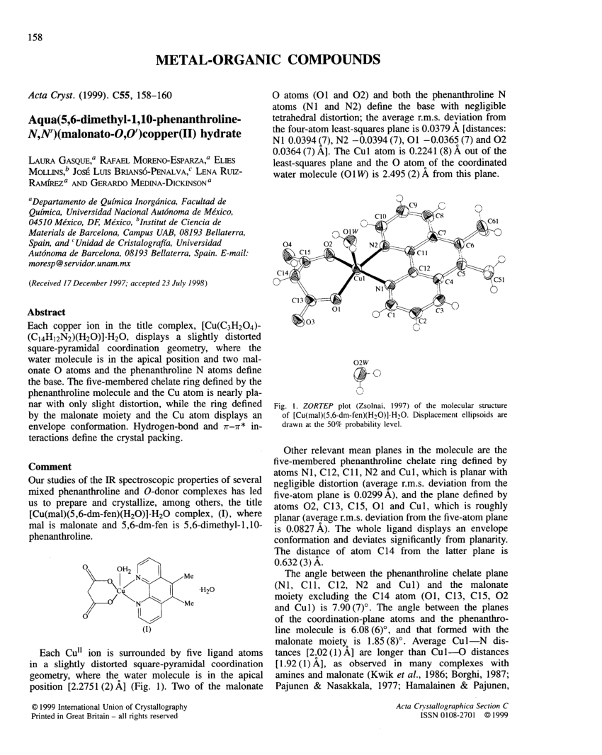 Pdf Aqua 5 6 Dimethyl 1 10 Phenanthroline N N Malonato O O Copper Ii Hydrate