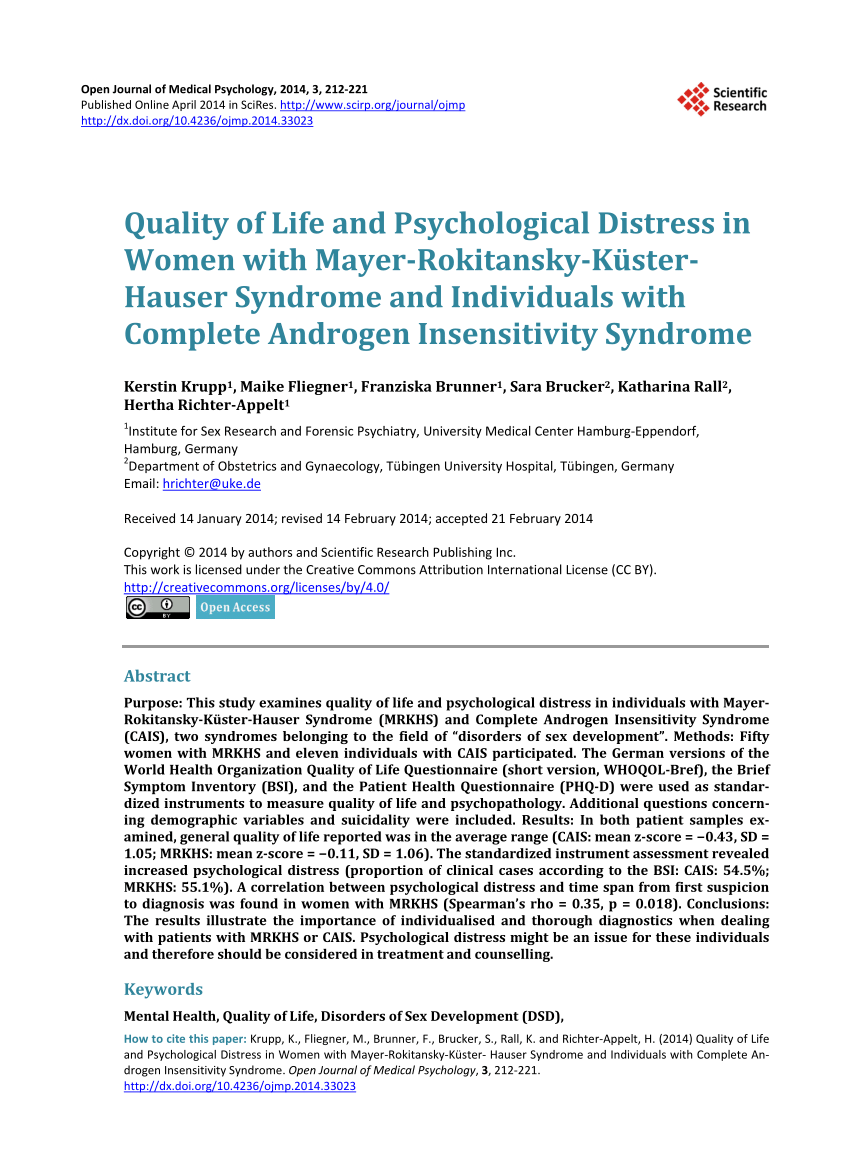 Pdf Quality Of Life And Psychological Distress In Women With