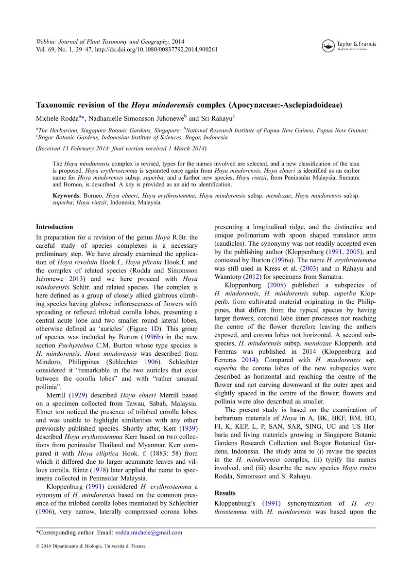 PDF) The taxonomy of Hoya micrantha and Hoya revoluta (Apocynaceae