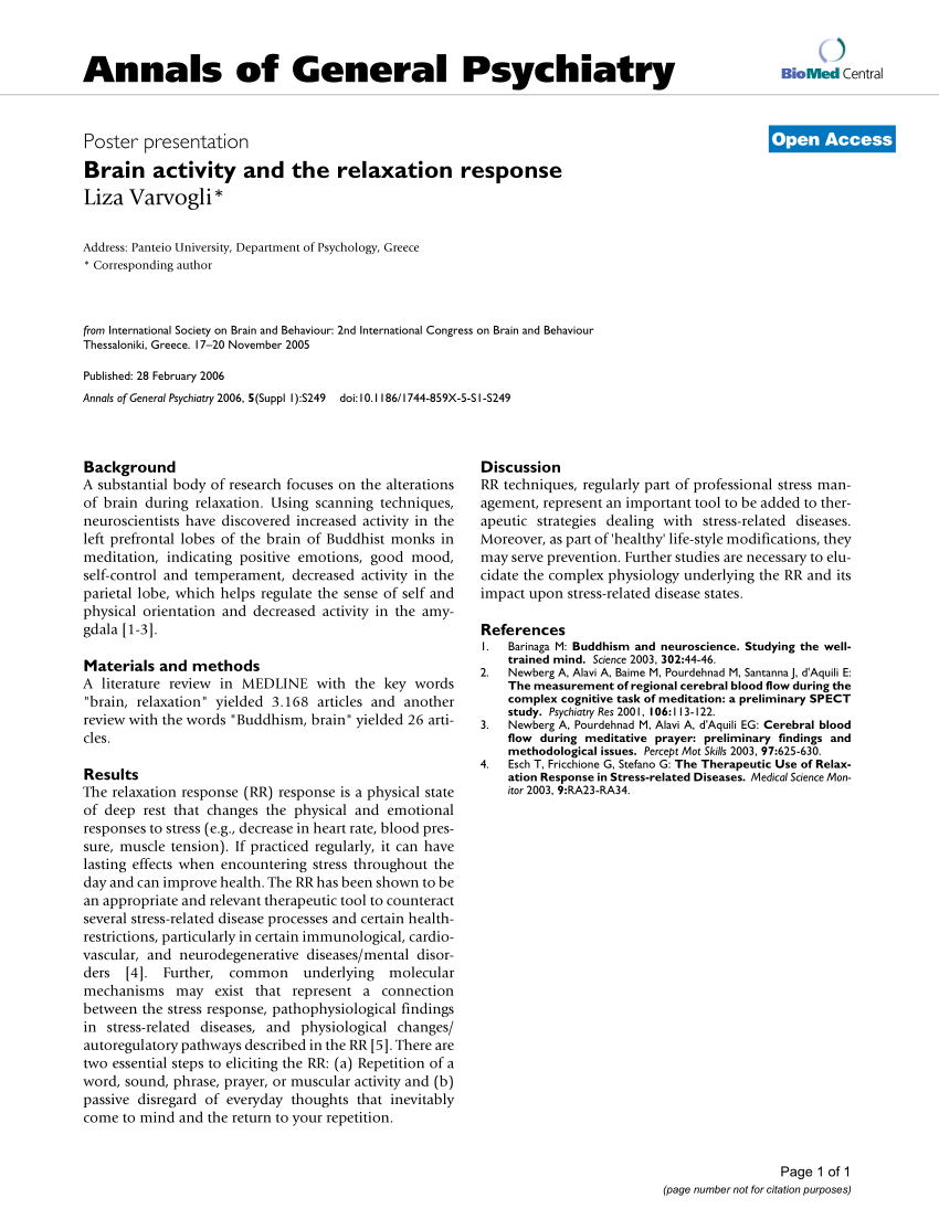 Pdf Brain Activity And The Relaxation Response