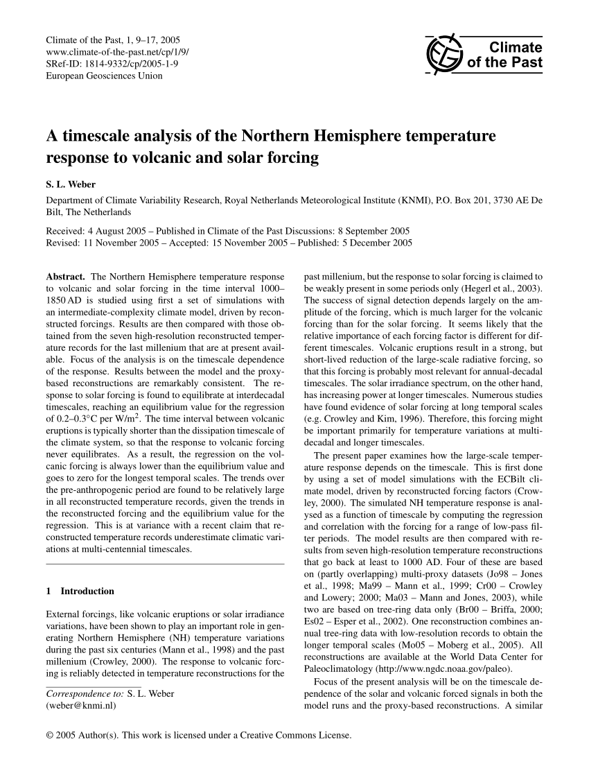 Pdf A Timescale Analysis Of The Northern Hemisphere Temperature Response To Volcanic And Solar Forcing