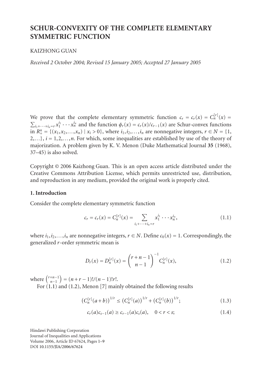 Pdf Schur Convexity Of The Complete Symmetric Function