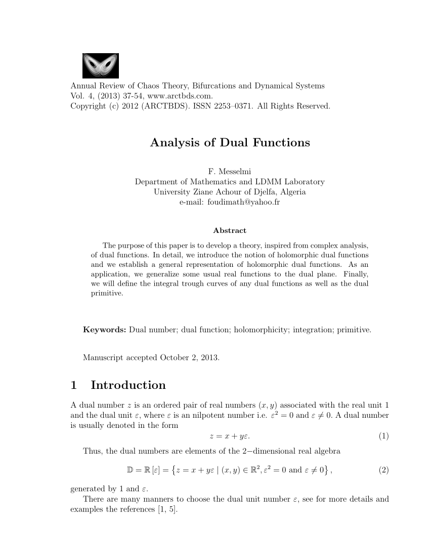 PDF) Analysis of Dual Functions