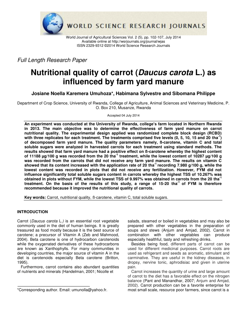 PDF) Nutritional quality of carrot (Daucus Carota L.)as influenced ...