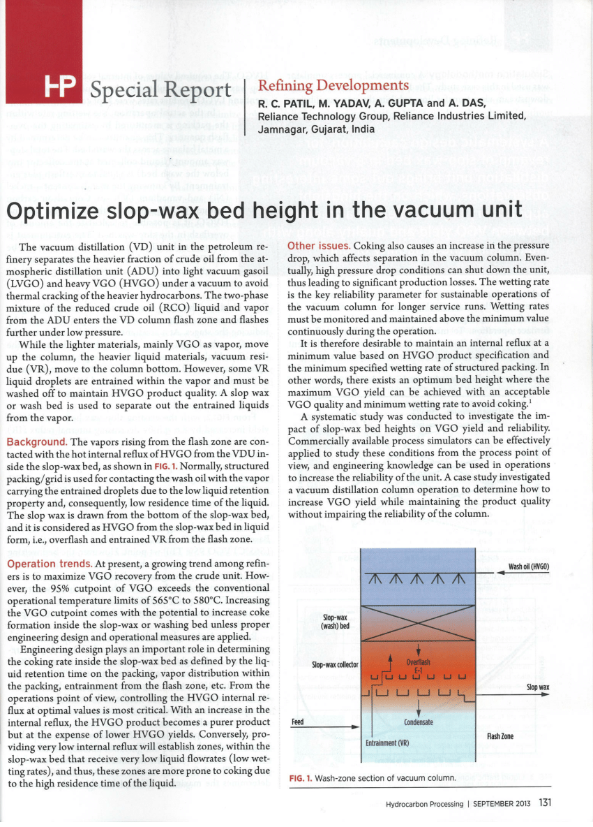 (PDF) Optimize slop-wax bed height in the vacuum unit