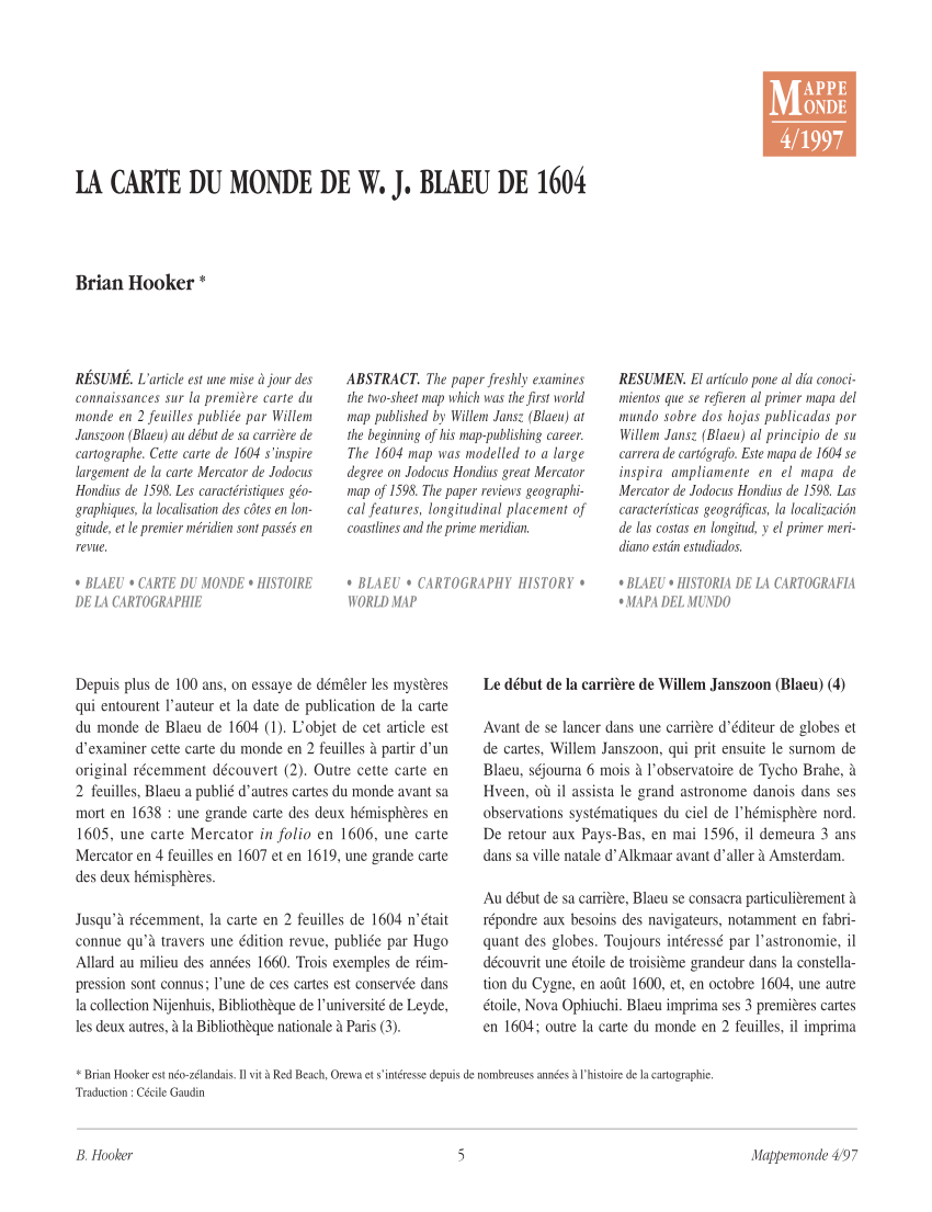 Pdf La Carte Du Monde De Wjblaeu De 1604