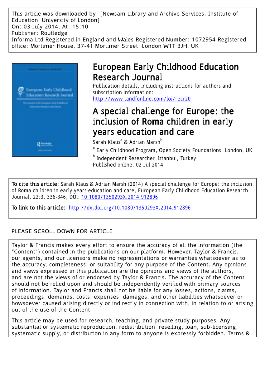 (PDF) A special challenge for Europe: The inclusion of Roma children in ...