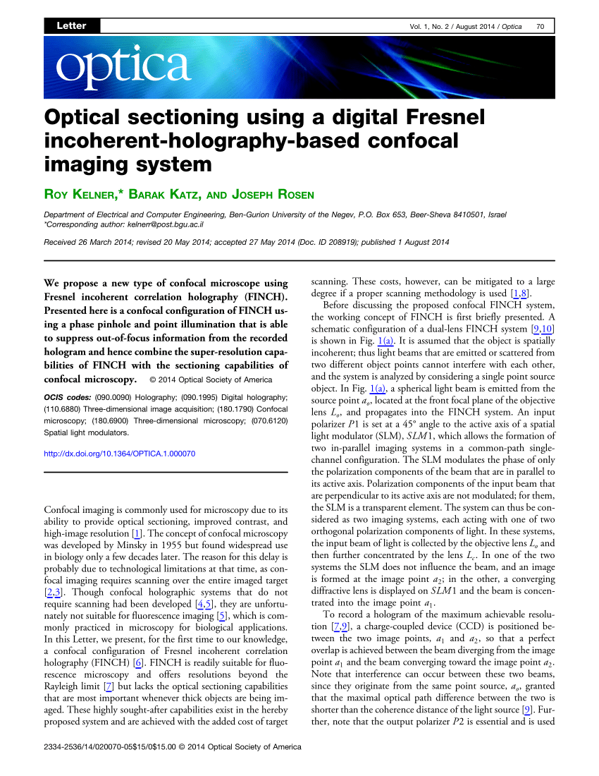 (PDF) Optical sectioning using a digital Fresnel incoherent-holography ...