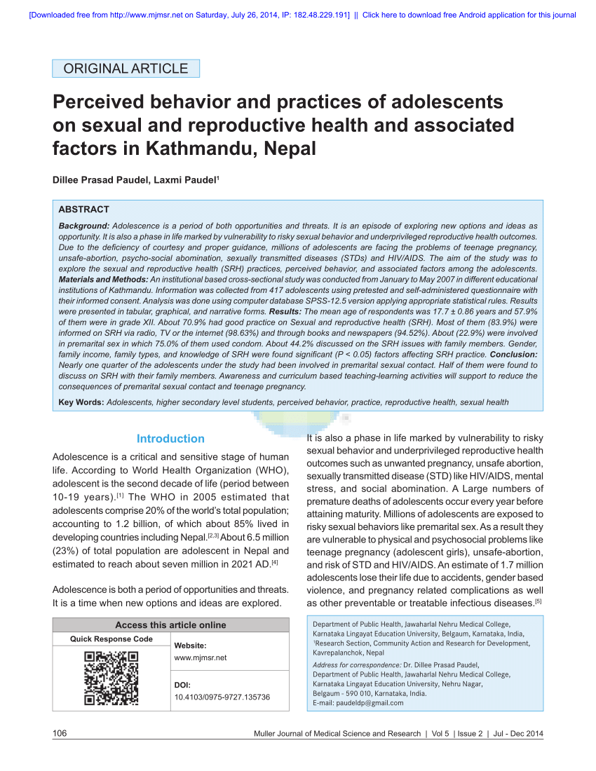 PDF Perceived behavior and practices of adolescents on sexual and