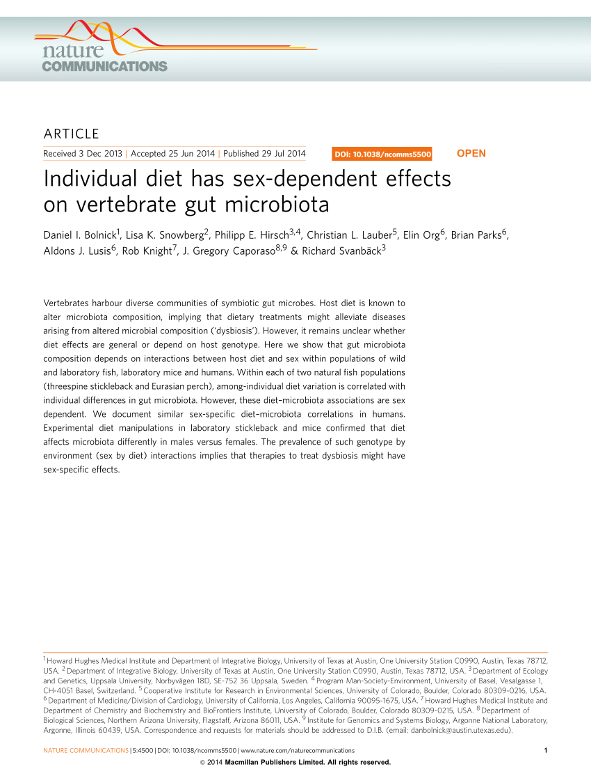 PDF) Individual diet has sex-dependent effects on vertebrate gut microbiota