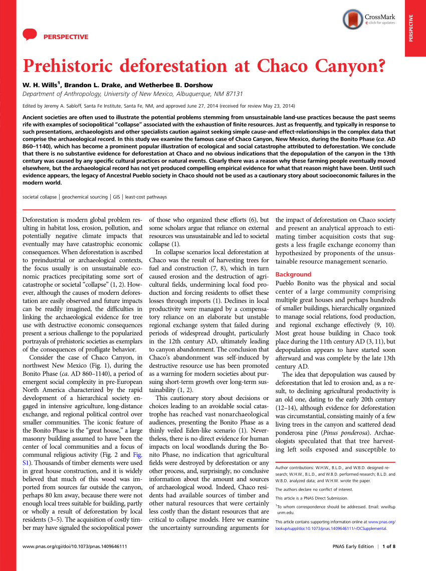 PDF Prehistoric deforestation at Chaco Canyon