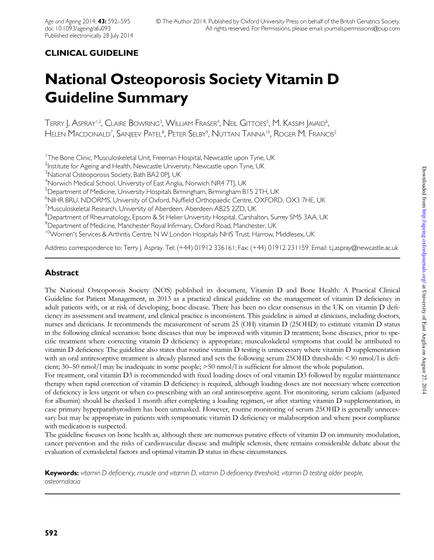Pdf National Osteoporosis Society Vitamin D Guideline Summary 5625