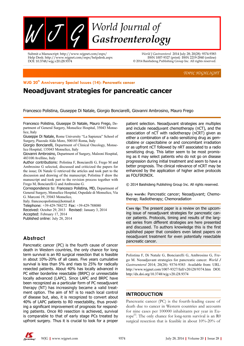 Pdf Neoadjuvant Strategies For Pancreatic Cancer