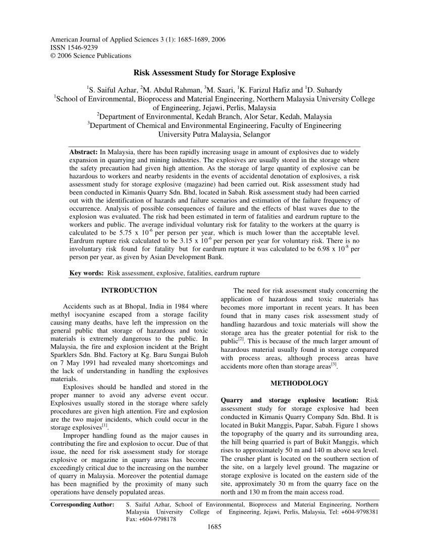 (PDF) Risk Assessment Study for Storage Explosive