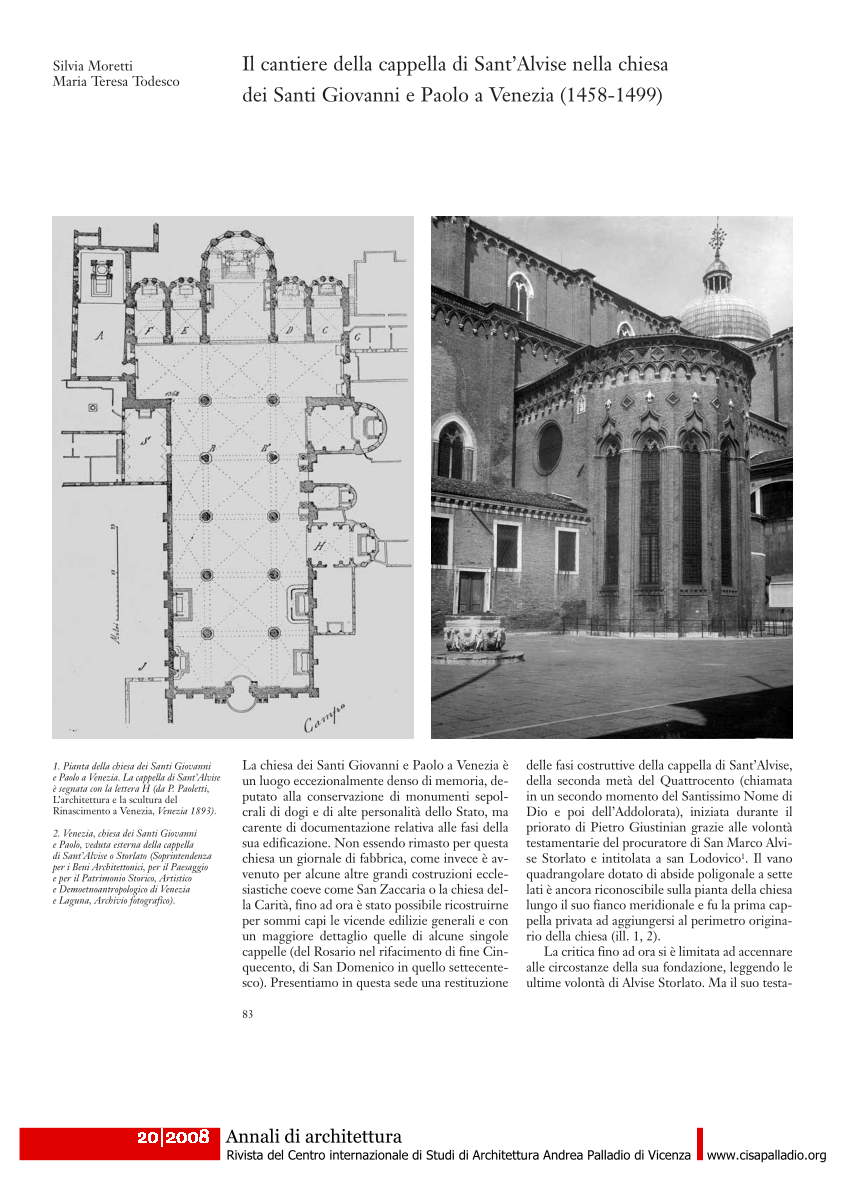Pdf Il Cantiere Della Cappella Di Sant Alvise Nella Chiesa Dei Santi Giovanni E Paolo A Venezia 1458 1499