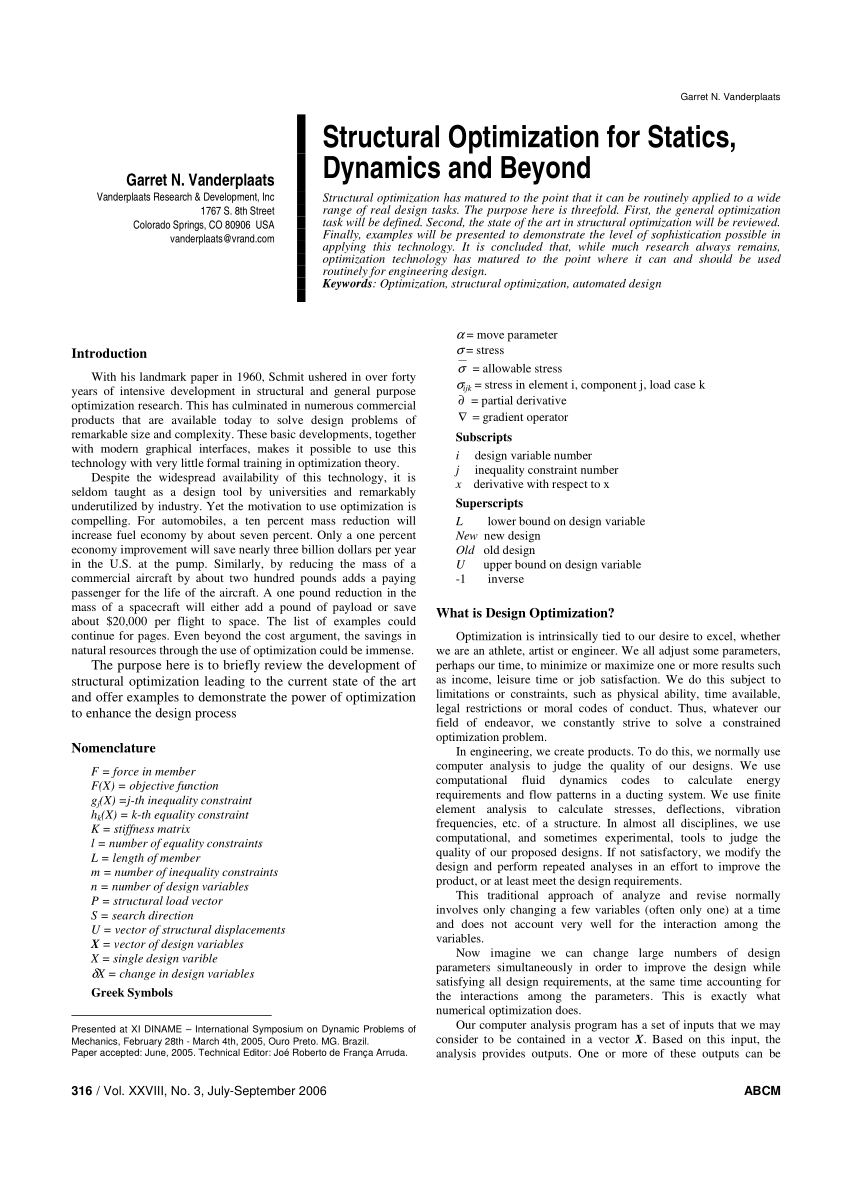 Pdf Structural Optimization For Statics Dynamics And Beyond