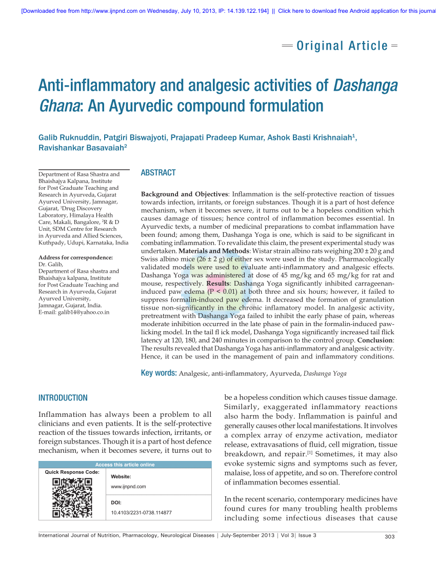 Pdf Anti Inflammatory And Analgesic Activities Of Dashanga Ghana 1888