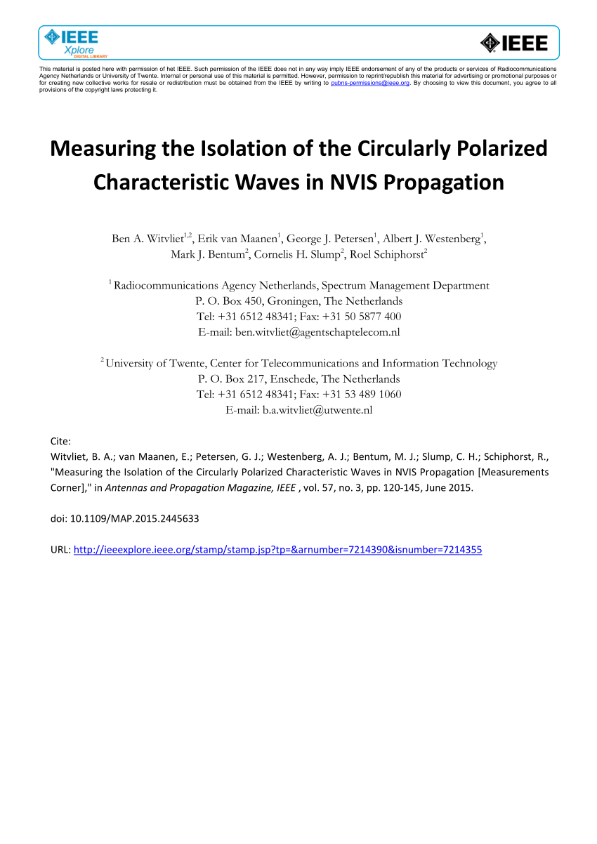 Pdf Measuring The Isolation Of The Circularly Polarized Characteristic Waves In Nvis Propagation