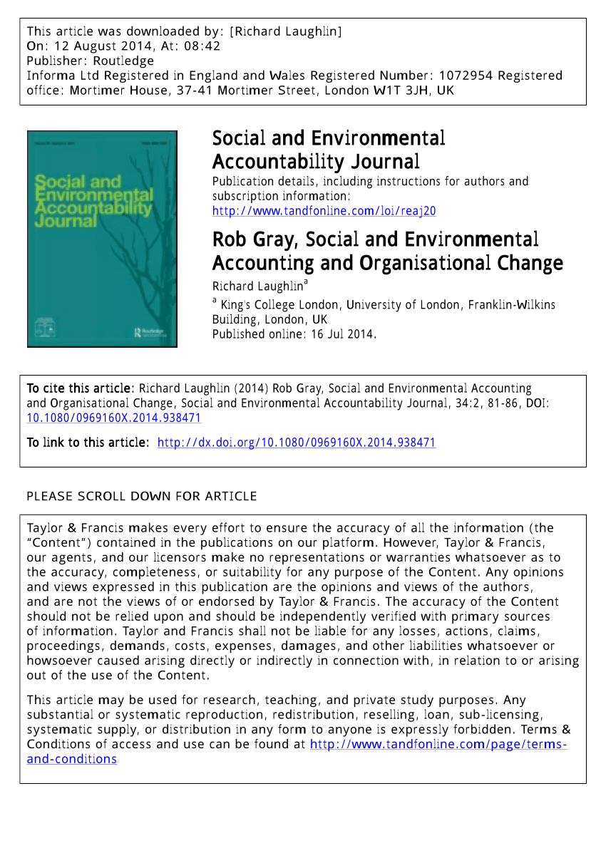 Pdf Rob Gray Social And Environmental Accounting And
