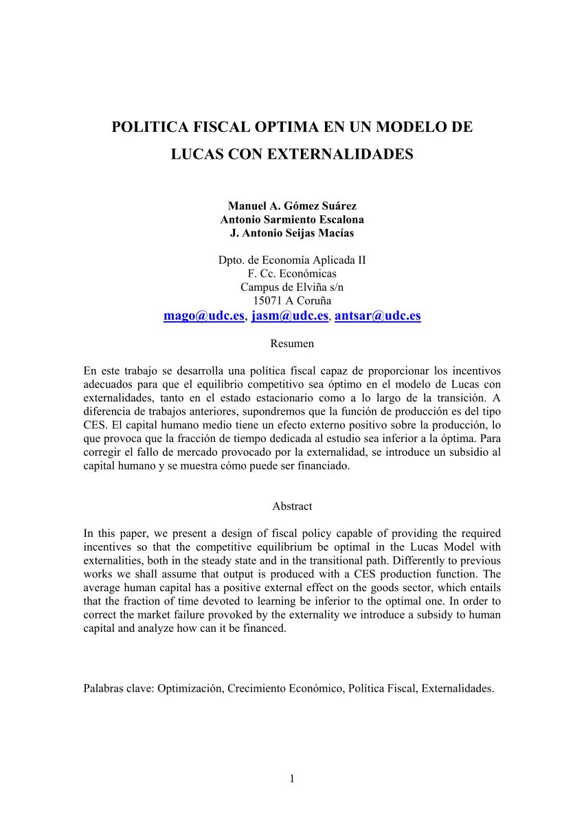 PDF) Política fiscal óptima en un modelo de Lucas con externalidades.