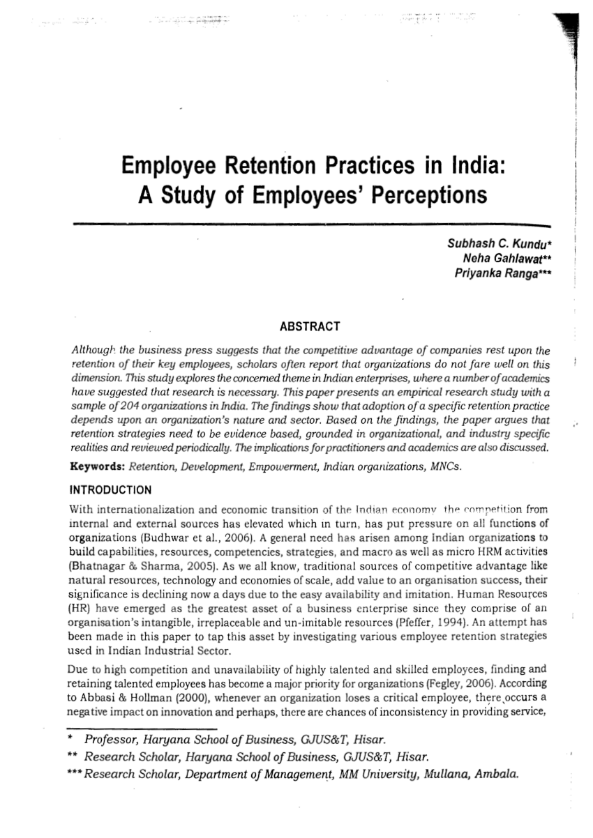research report on employee retention