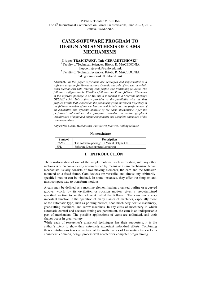 (PDF) Cams-Software Program to Design and Synthesis of Cams Mechanisms