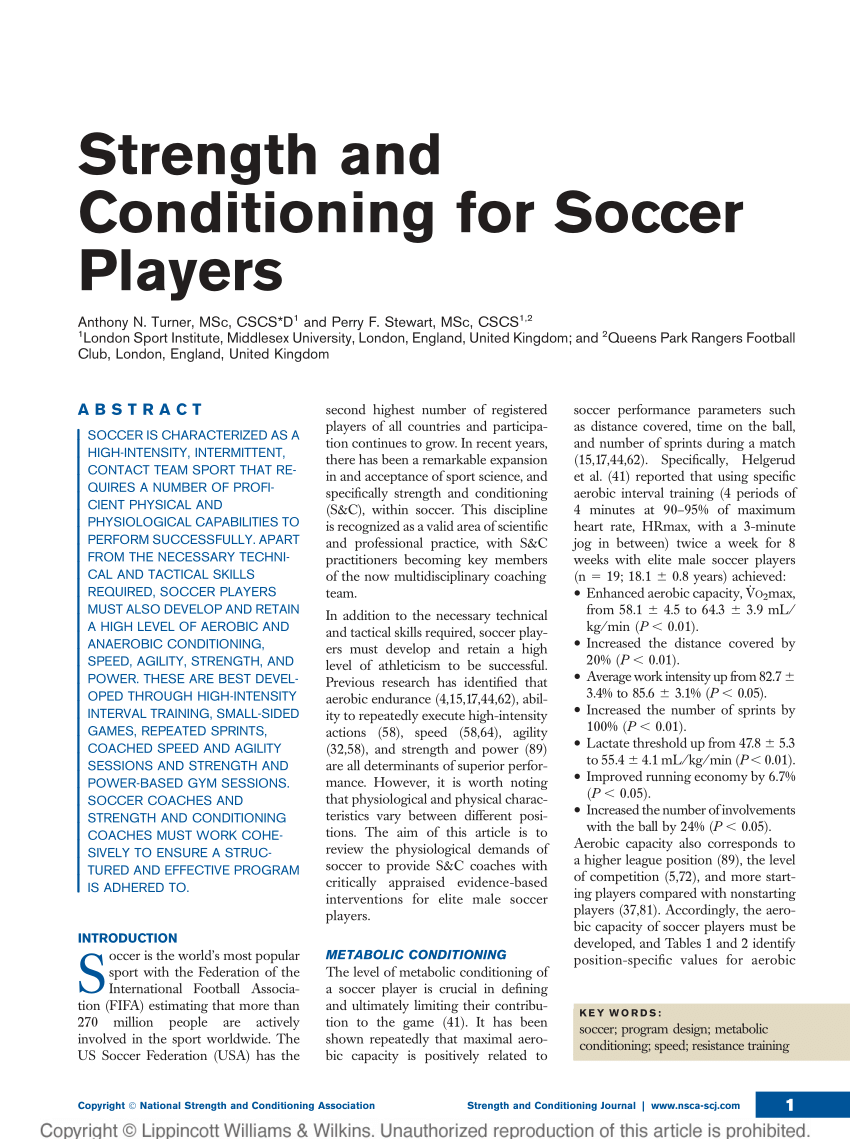PDF) Strength and conditioning for team sports: an update