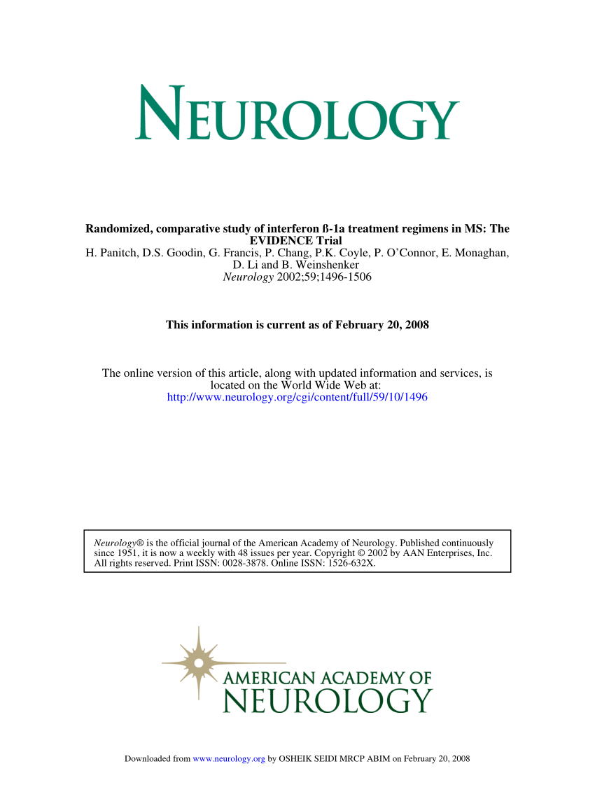 Pdf Randomized Comparative Study Of Interferon Ss 1a Treatment Regimes In Ms The Evidence Trial