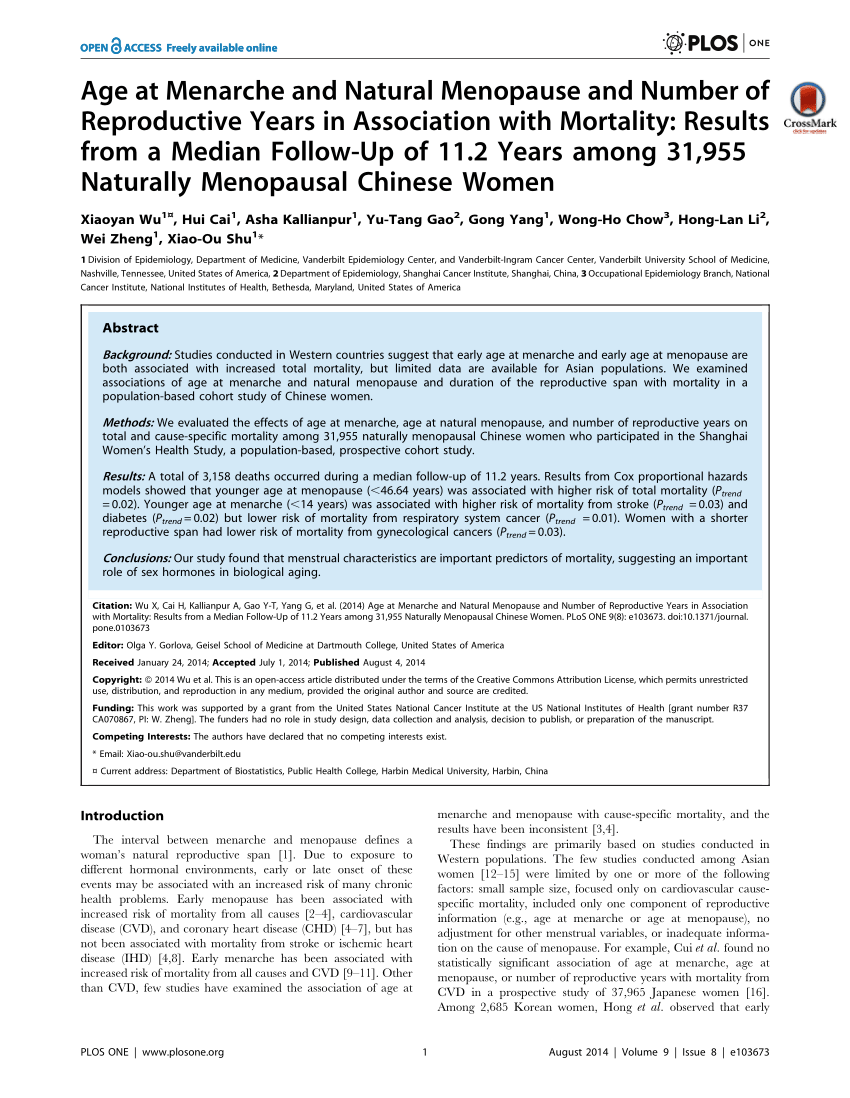 (PDF) Age at Menarche and Natural Menopause and Number of Reproductive