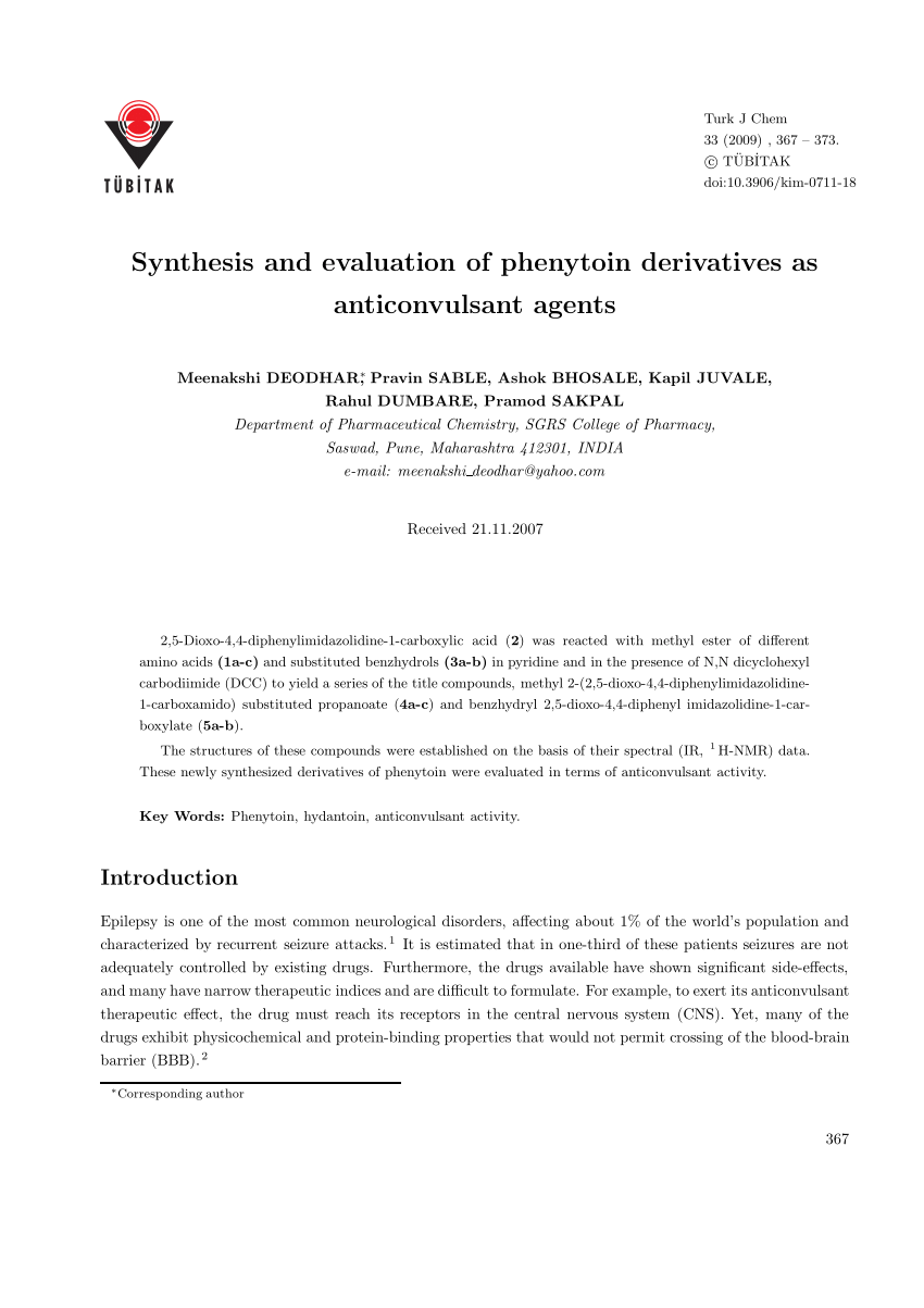 PDF) Synthesis and evaluation of phenytoin derivatives as ...
