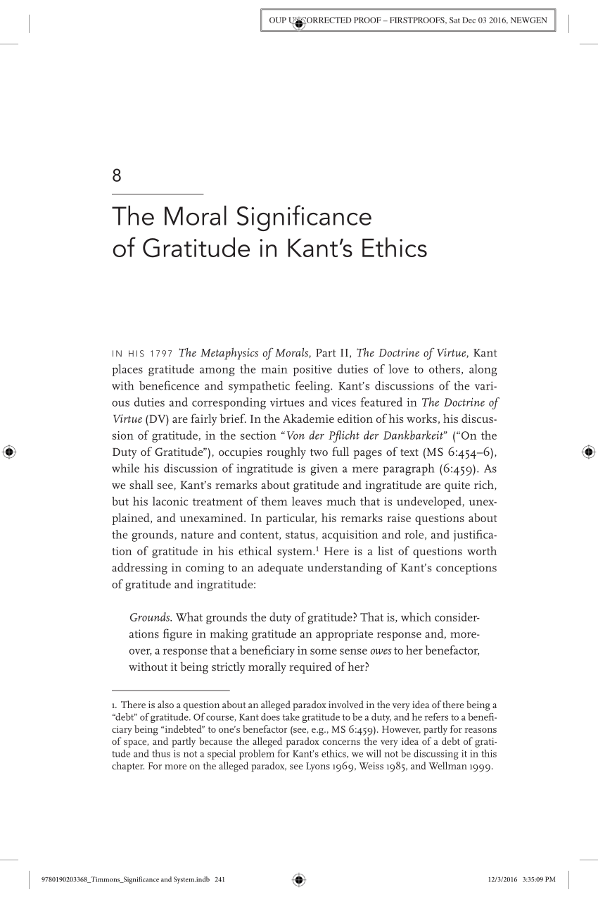 Pdf The Moral Significance Of Gratitude In Kant S Ethics