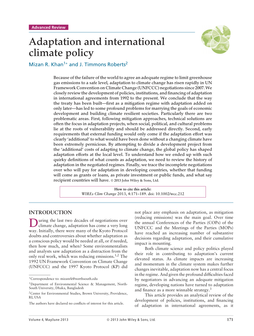 Pdf Adaptation And International Climate Policy