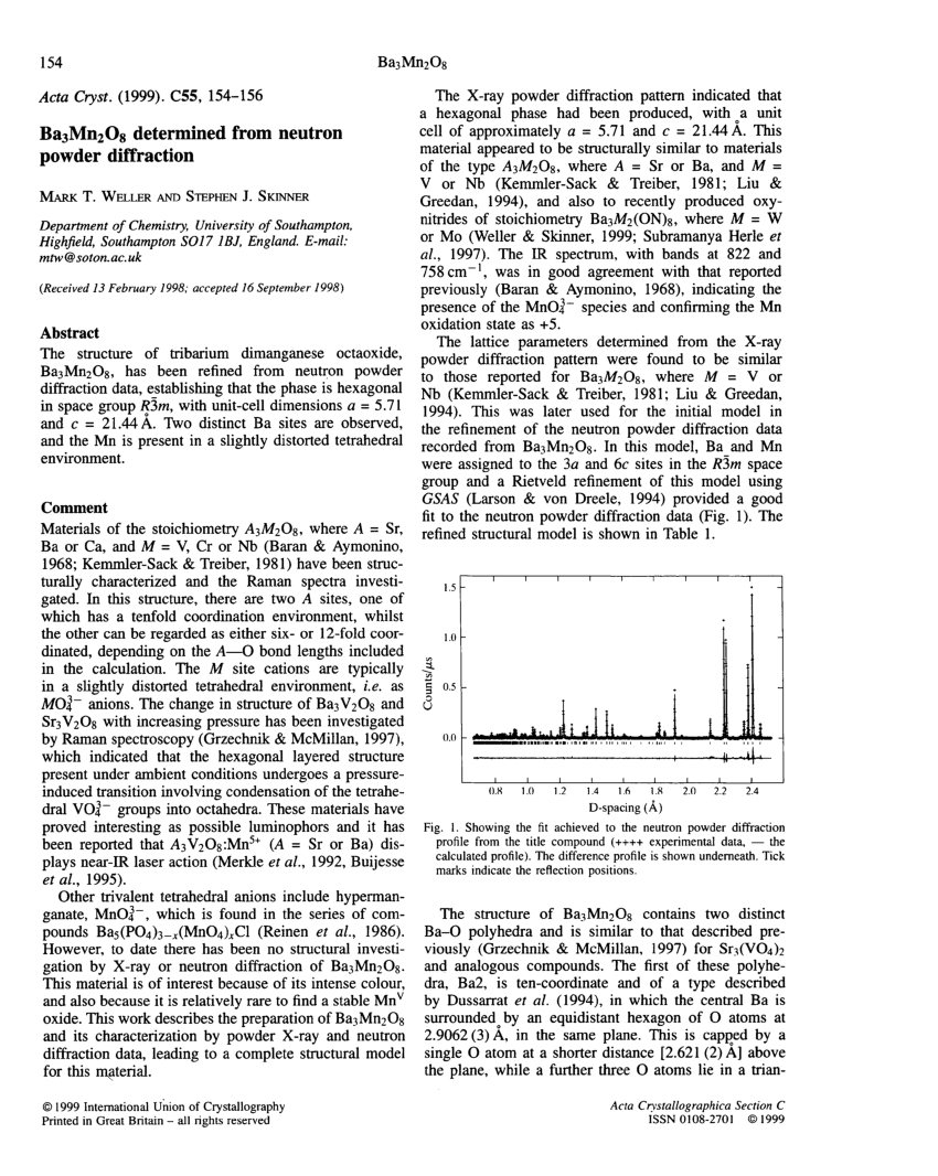 Pdf Ba3mn2o8 Determined From Neutron Powder Diffraction 