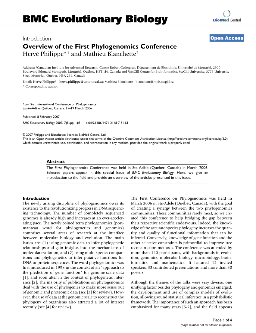 PDF) Overview of the First Phylogenomics Conference
