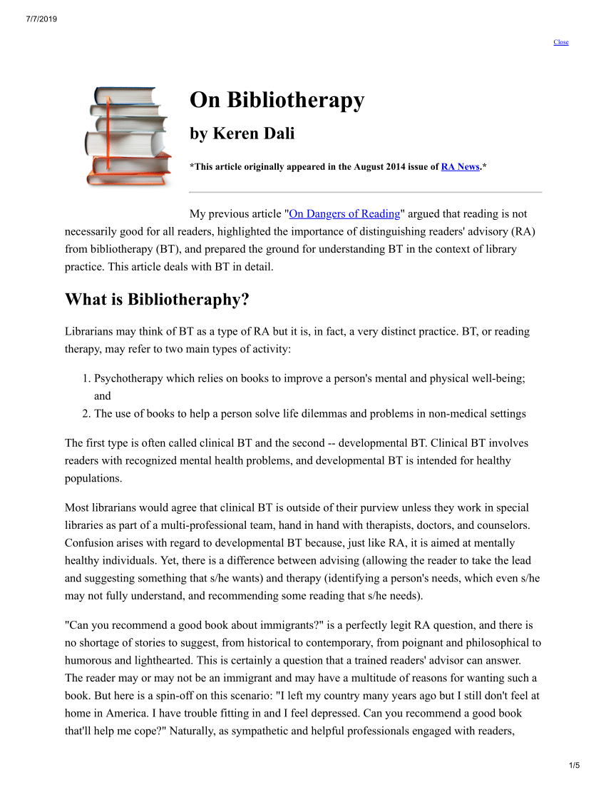 research articles bibliotherapy